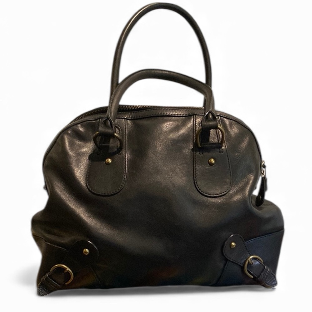 Banana Republic Black Leather Dome Satchel | Vintage Style | Brass Hardware